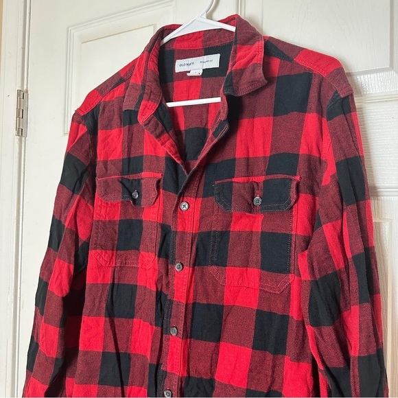 Old Navy Red Buffalo Plaid Regular Fit Long Sleeve Button Up Men Size L - Picture 2 of 4